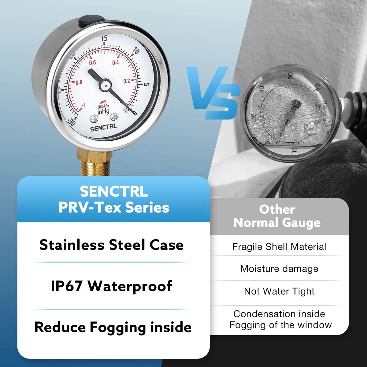 Heavy Duty 30 InHg Vacuum Pressure Gauge With Two Inch Dial And One Quarter NPT Lower Mount Built To Last In Waterproof Stainless Steel Case for HVAC