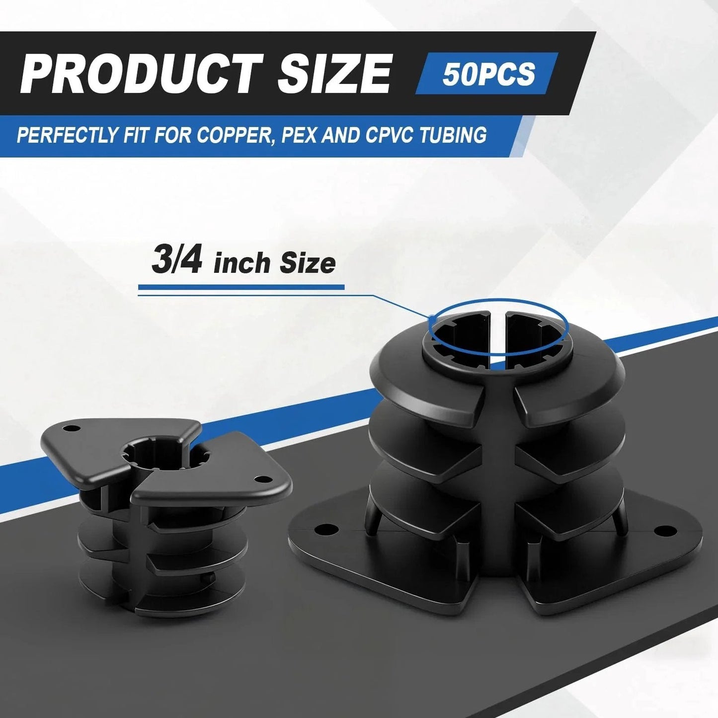 3/4 Inch Thru Isolation Clamp Pack For Pex, Copper, CPVC, And Wood Pipes, 50 Pcs Briwooody Durable Plastic Stud Clamps