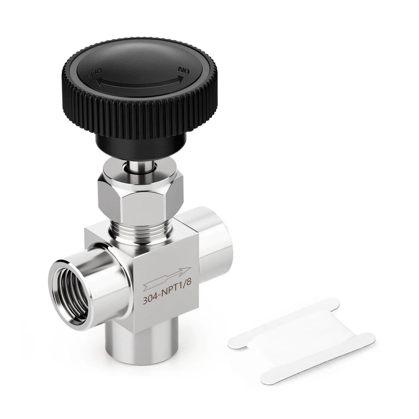 3 Way Tee Needle Valve One Eighth Inch NPT Female In 304 Stainless Steel For Flow Control Water Gas Oil Corrosion Resistant High Temperature Tolerance Industrial Grade Single Pack