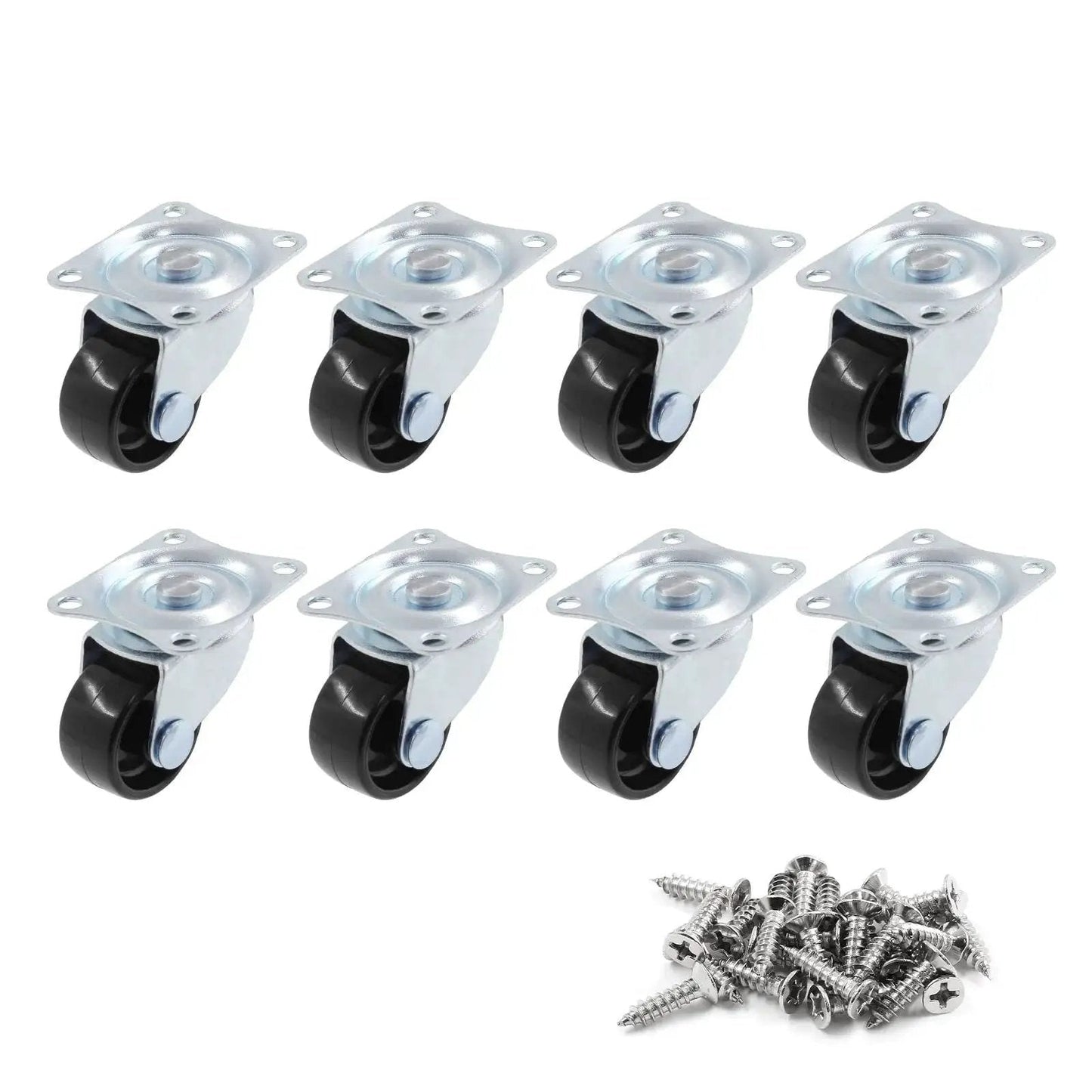 1 Inch Diameter Swivel Caster Wheels With Rubber Base And Rectangle Top Plate Bearing Heavy Duty 8 Pack Load Capacity 20 Kg Each Ideal For Furniture Equipment Carts Cabinets And Industrial Use