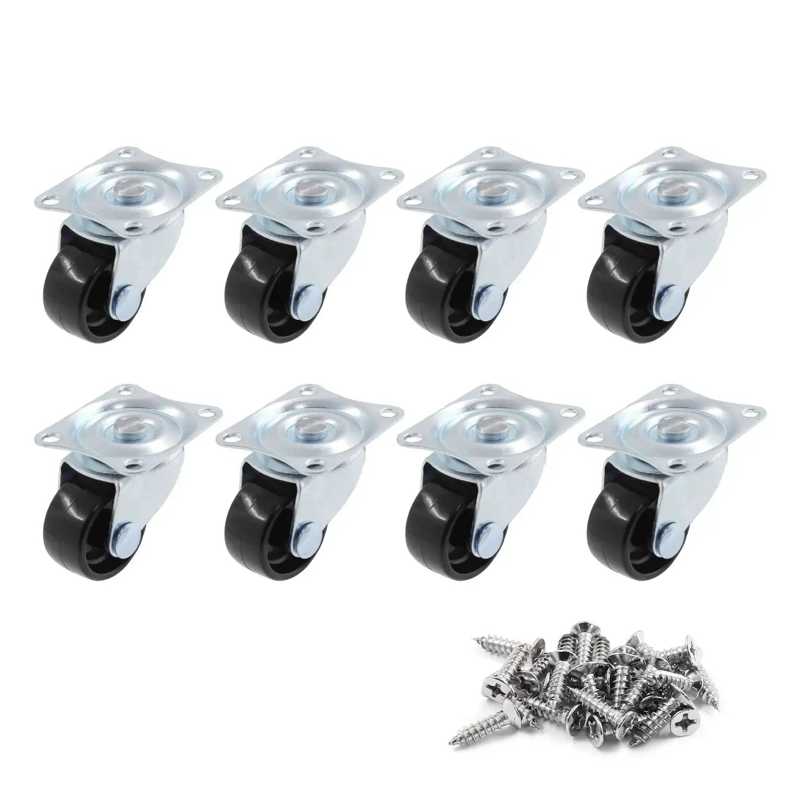 1 Inch Diameter Swivel Caster Wheels With Rubber Base And Rectangle Top Plate Bearing Heavy Duty 8 Pack Load Capacity 20 Kg Each Ideal For Furniture Equipment Carts Cabinets And Industrial Use