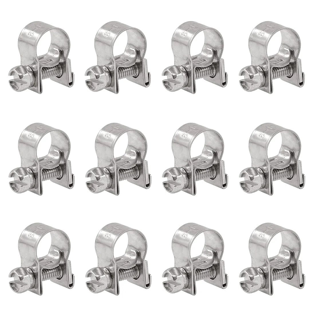 12 Pieces Stainless Steel Mini Fuel Injection Hose Clamps 8 To 10 Millimeter Adjustable Pipe Clips Kit For Automotive DIY And Engine Maintenance Made From 304 Stainless Steel