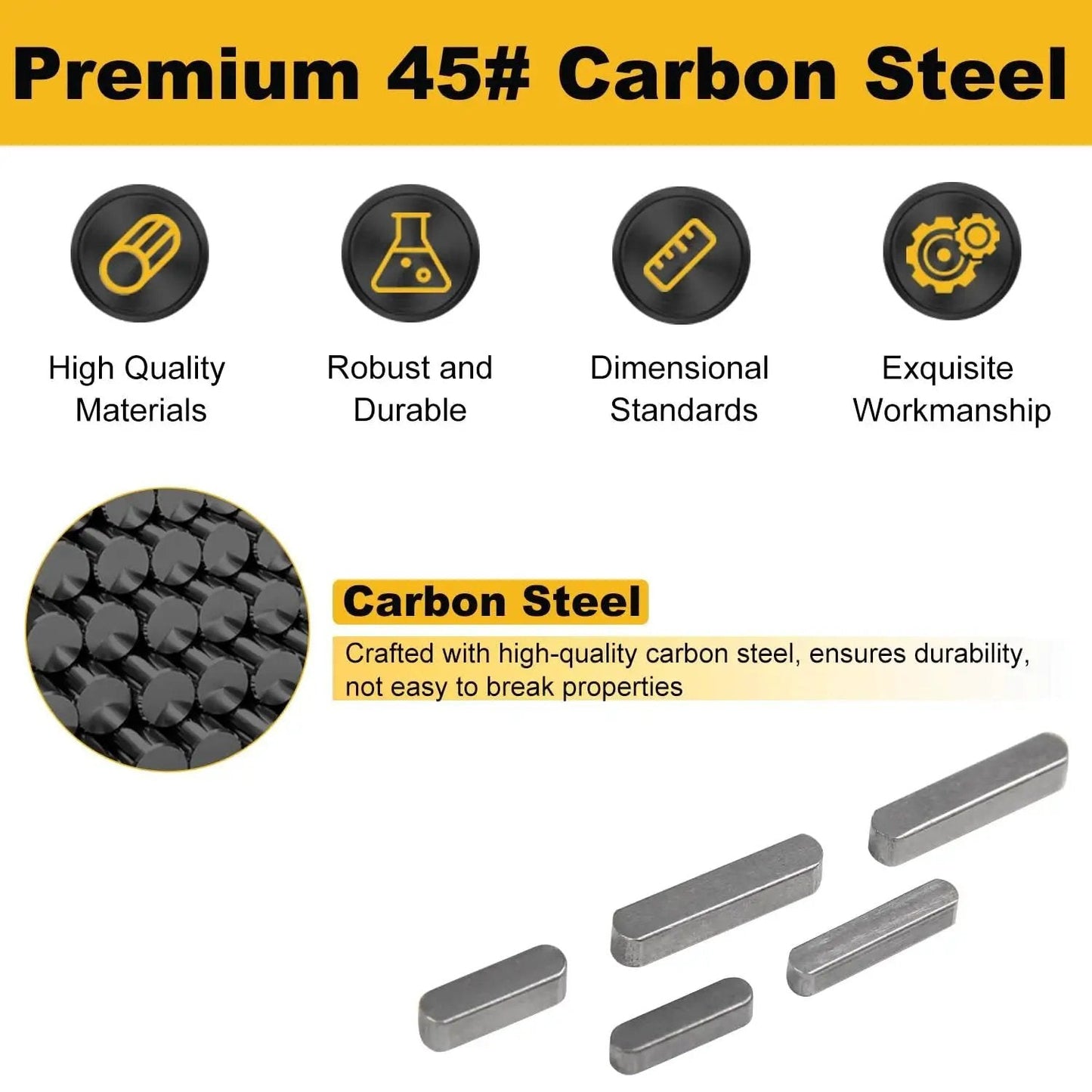 210 Piece Metric Woodruff Key Set with 15 sizes, premium 45# carbon steel, showcasing durability and robustness for repairs.