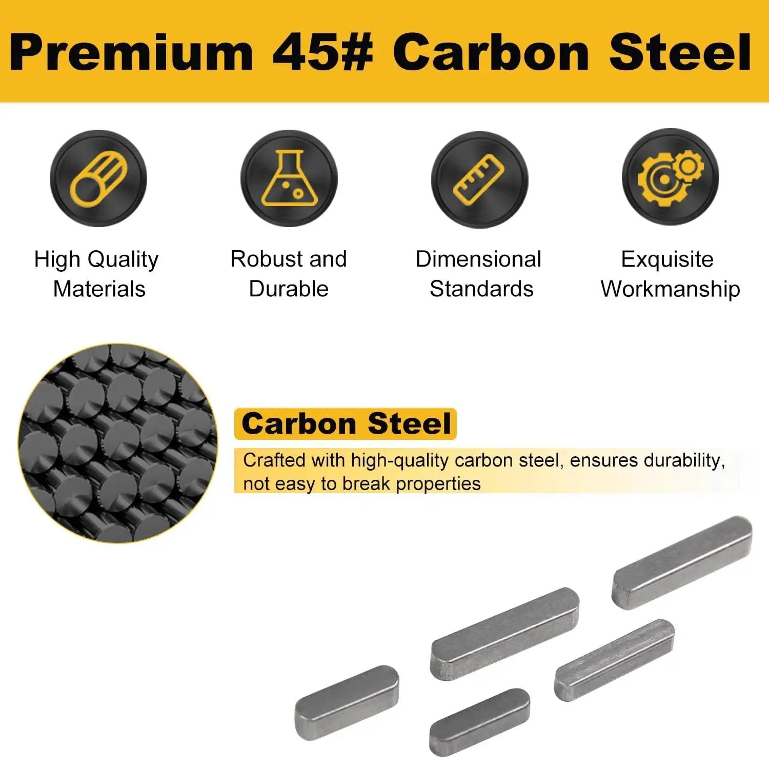 210 Piece Metric Woodruff Key Set with 15 sizes, premium 45# carbon steel, showcasing durability and robustness for repairs.