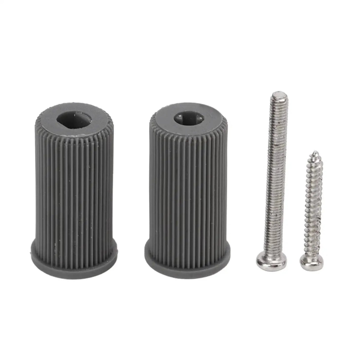48mm Omni Rack Easy Wheels components, including two black cylindrical adapters and two silver screws, for folding bikes and e-bikes