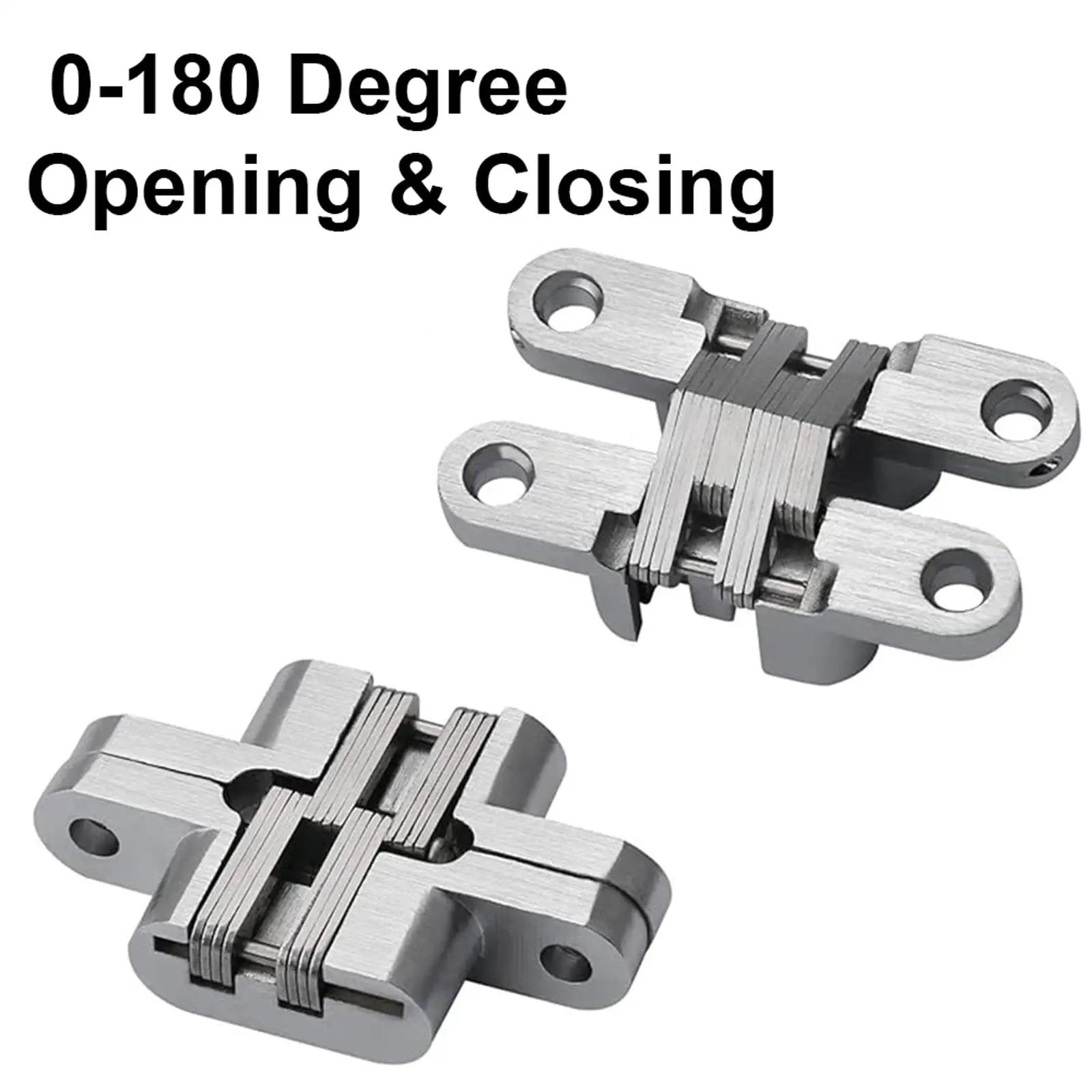Hidden Door Hinge Set 6 Pieces, Invisible Cross Hinge 180 Degree Folding, stainless steel zinc alloy bearings, two hinges shown.