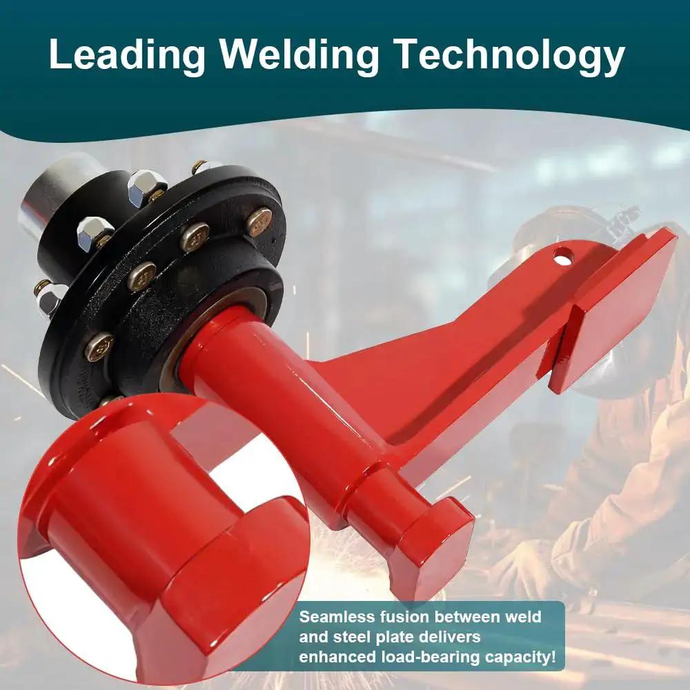 Two Pack Heavy Duty Shipping Container Wheels Kit With 6 Lug Axle, detailed view of red alloy steel wheel and axle