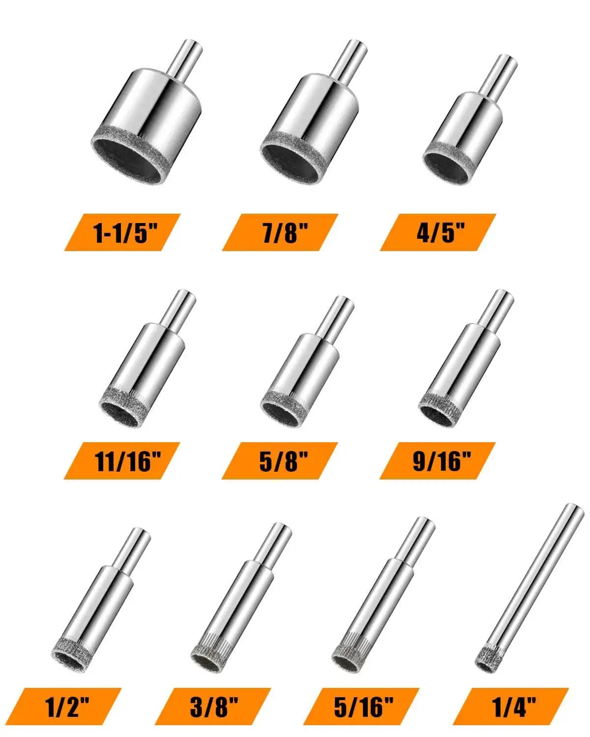 Diamond Drill Bits Set 10 Piece Diamond Hole Saw Kit For Glass, Ceramic Tile, Porcelain, Marble, Granite, Stone And Bottles
