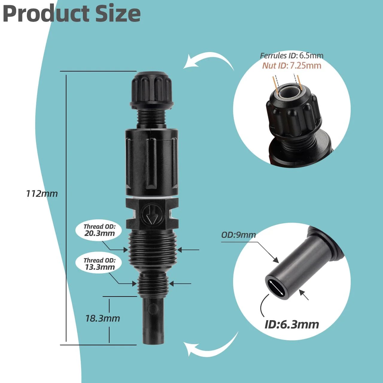 One Quarter Inch Injection Check Valve UCDBINJ for Peristaltic Pumps and Chlorine Systems with size details