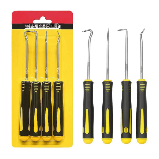 4 Piece Precision Pick And Hook Set Heavy Duty Tools With Non Slip Handles For Automotive O Ring Seal And Gasket Removal