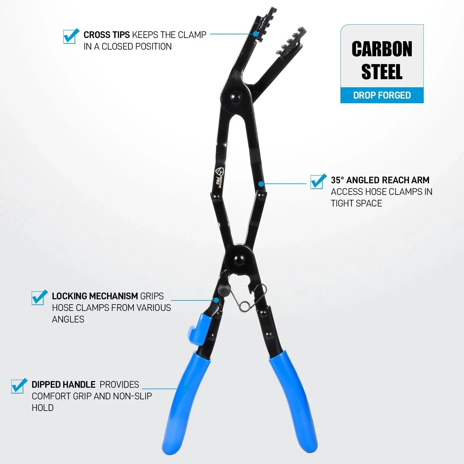 35 Degree Angled Long Hose Clamp Pliers With Locking Mechanism Extra Long Reach For Hard To Reach Hoses And Tight Engine Spaces