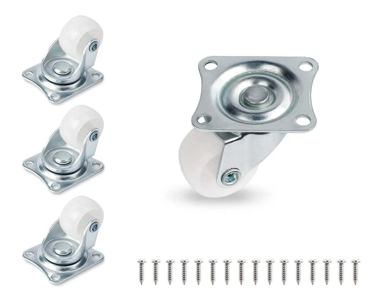 1" Low Profile Caster Wheels Set of 4 - Quiet Polyurethane Casters for Furniture, 360° Swivel Plate Design, Each Holds 22 lbs, Smooth Rolling, No Noise.