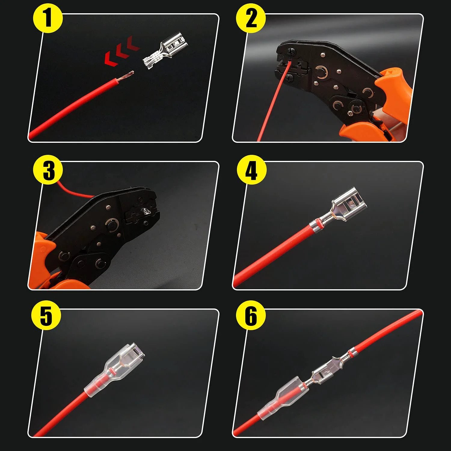 Premium Quick Splice Spade Connector Kit For Electrical Wiring And Car Audio 360Pcs with crimp tool and tips in use.