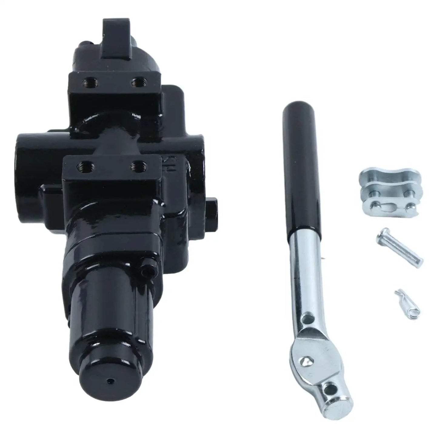 Hydraulic Directional Control Valve for NorTrac Log Splitters 4 Way 3 Position 20 GPM Model 2661419 side view with handle and parts