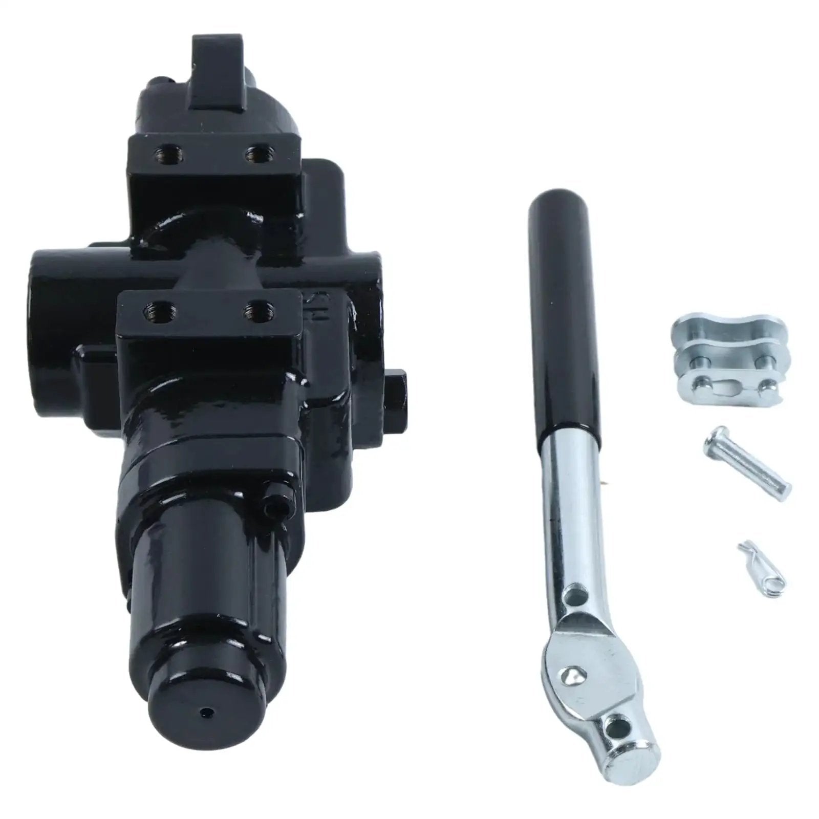 Hydraulic Directional Control Valve for NorTrac Log Splitters 4 Way 3 Position 20 GPM Model 2661419 side view with handle and parts