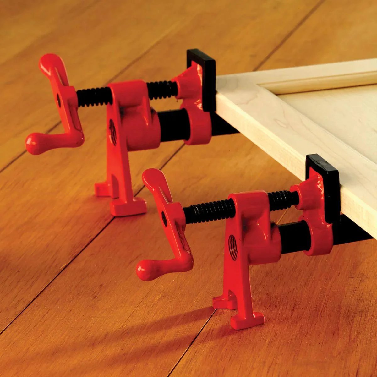 Half Inch H Style Pipe Clamp With Clutch Disc for easy adjustments on wood surface, extra high base, durable cast iron