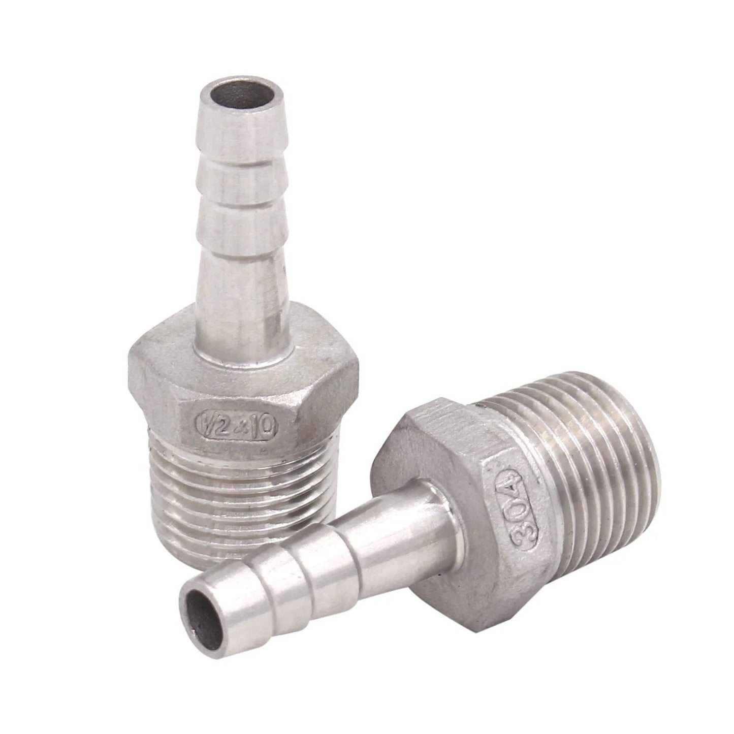Stainless Steel Three Eighths Inch Hose Barb To One Half Inch NPT Male Fittings Pack Of Two For Home Brewing