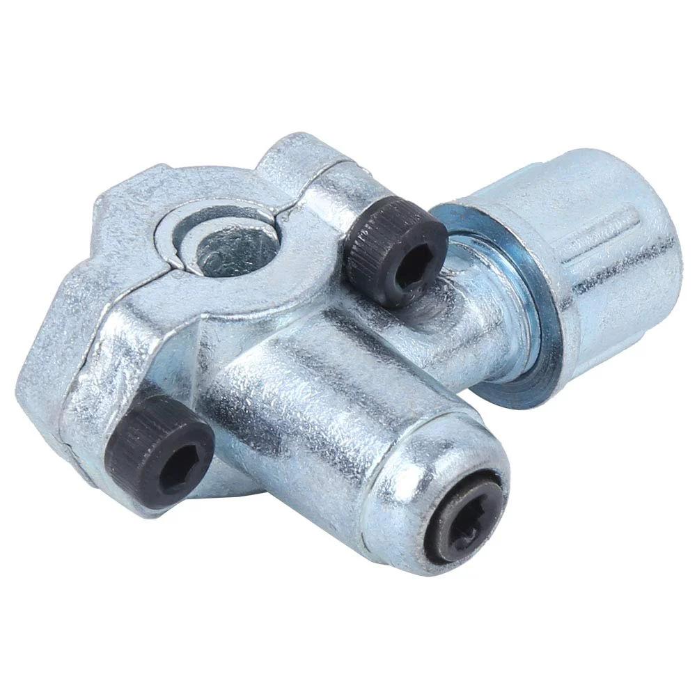 Front view of a metal piercing valve kit for fridges and AC with BVP 31 needle valve for liquid charging, showing connectors and valve structure.