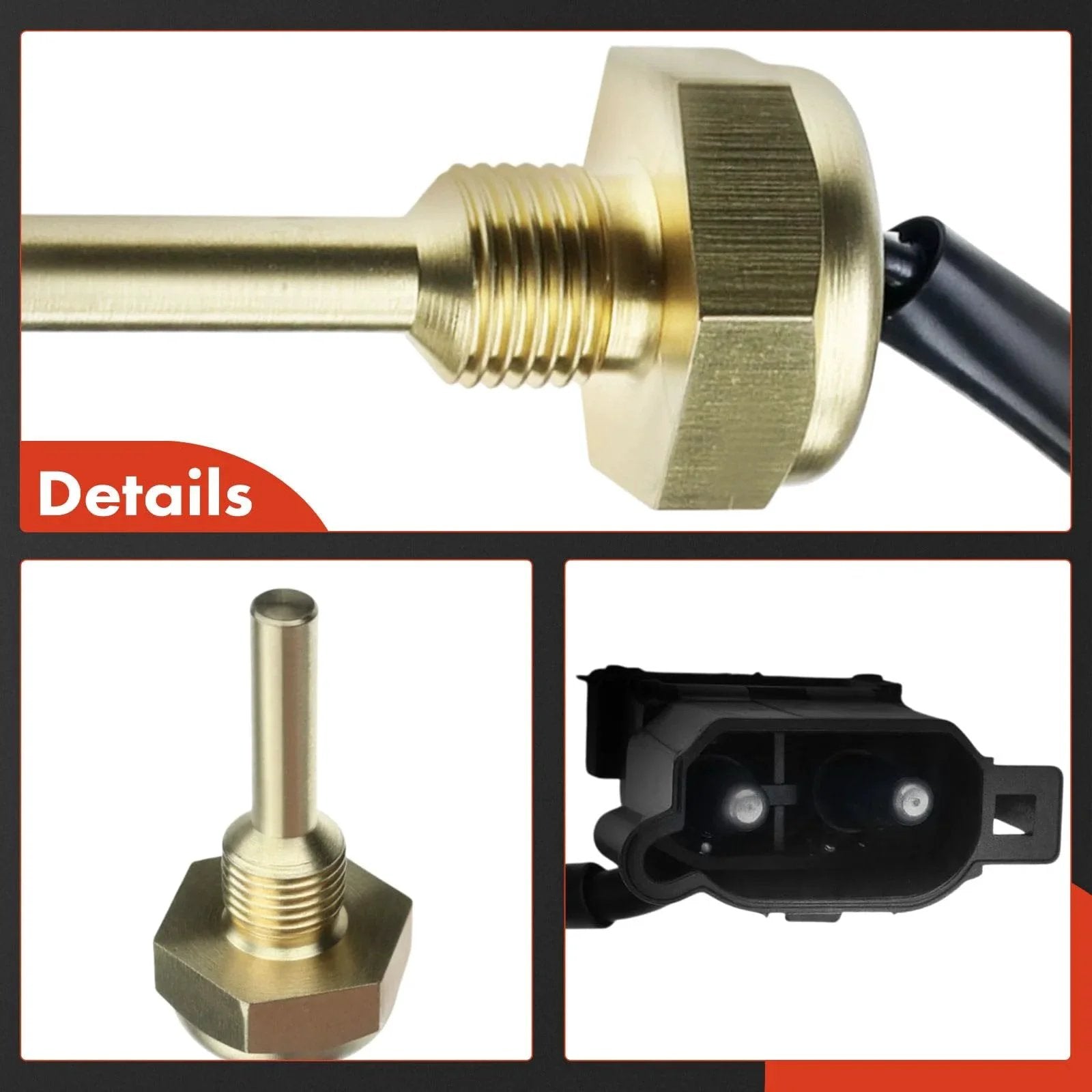Coolant Temperature Sensor For Volvo Cars Fits 850 960 C70 S70 S90 V70 V90 1992-1998 With 2.3L 2.4L 2.9L Engines Replacement CTS For Accurate Readings And Easy Install By A-Premium, close-up view showing brass thread and connector.
