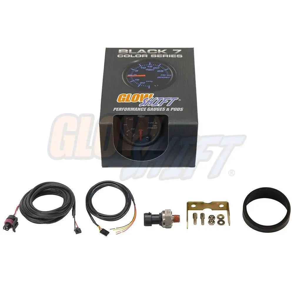 Tinted 7 Color Oil Pressure Gauge Kit With 0 To 100 PSI Range, Includes 1/8-27 NPT Electronic Sensor And Wiring, box and components