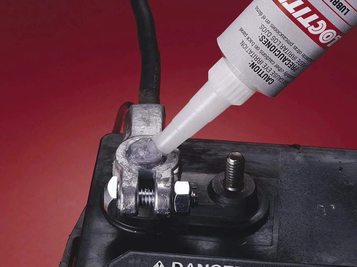 Applying Dielectric Tune Up Grease For Electrical Connections And Wiring Provides A Moisture Proof Barrier Against Salt Dirt And Corrosion Keeps Bulb Sockets Working Longer No Fuss For Marine And Automotive Applications 80 Ml Loctite to battery terminal