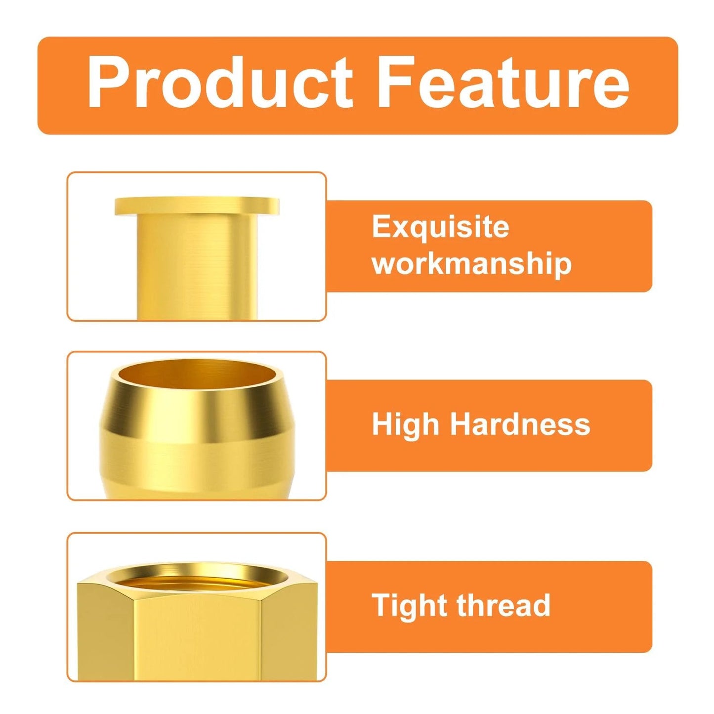 Air Compressor Unloader Tube Kit Gasher, 15 Inch Nylon Tube With Brass Compression Fittings, close-up of brass fitting features