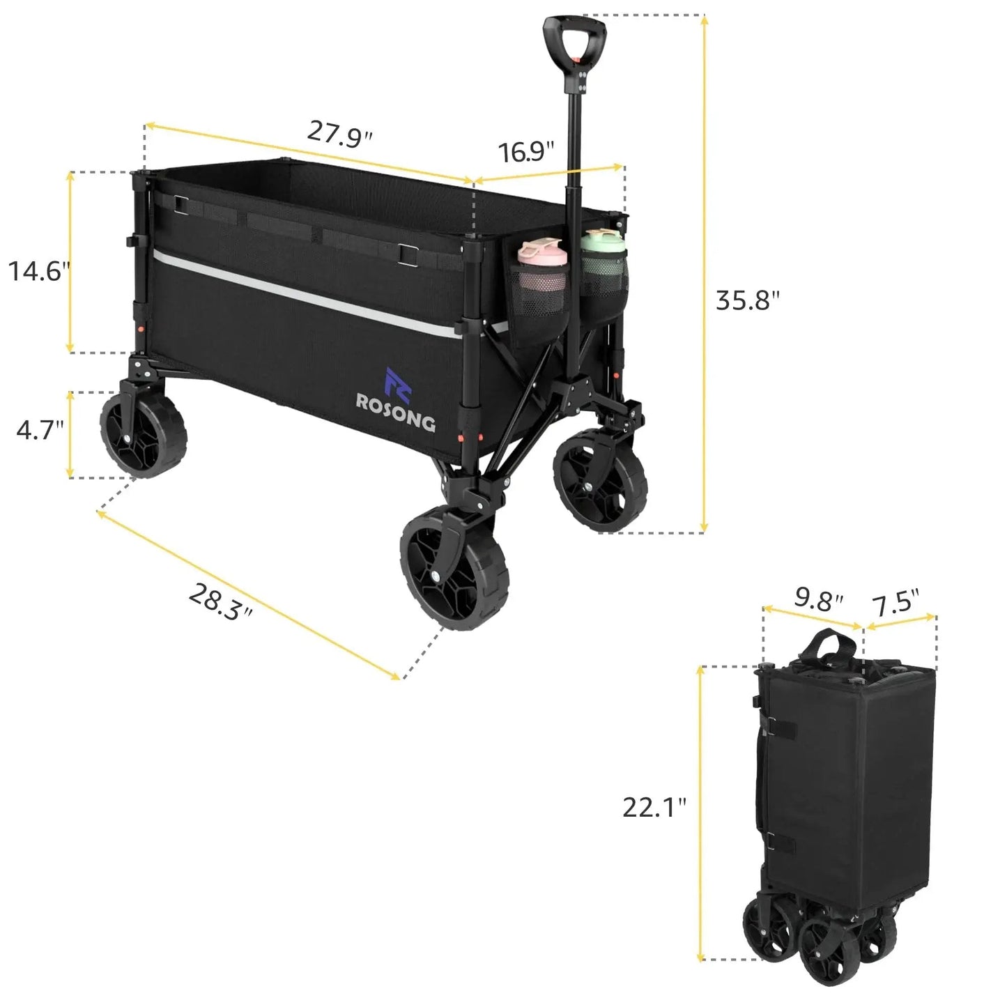 Collapsible Wagon Cart With 360 Degree Front Wheels 120L Heavy Duty Folding Utility Wagon for Grocery Shopping and Camping