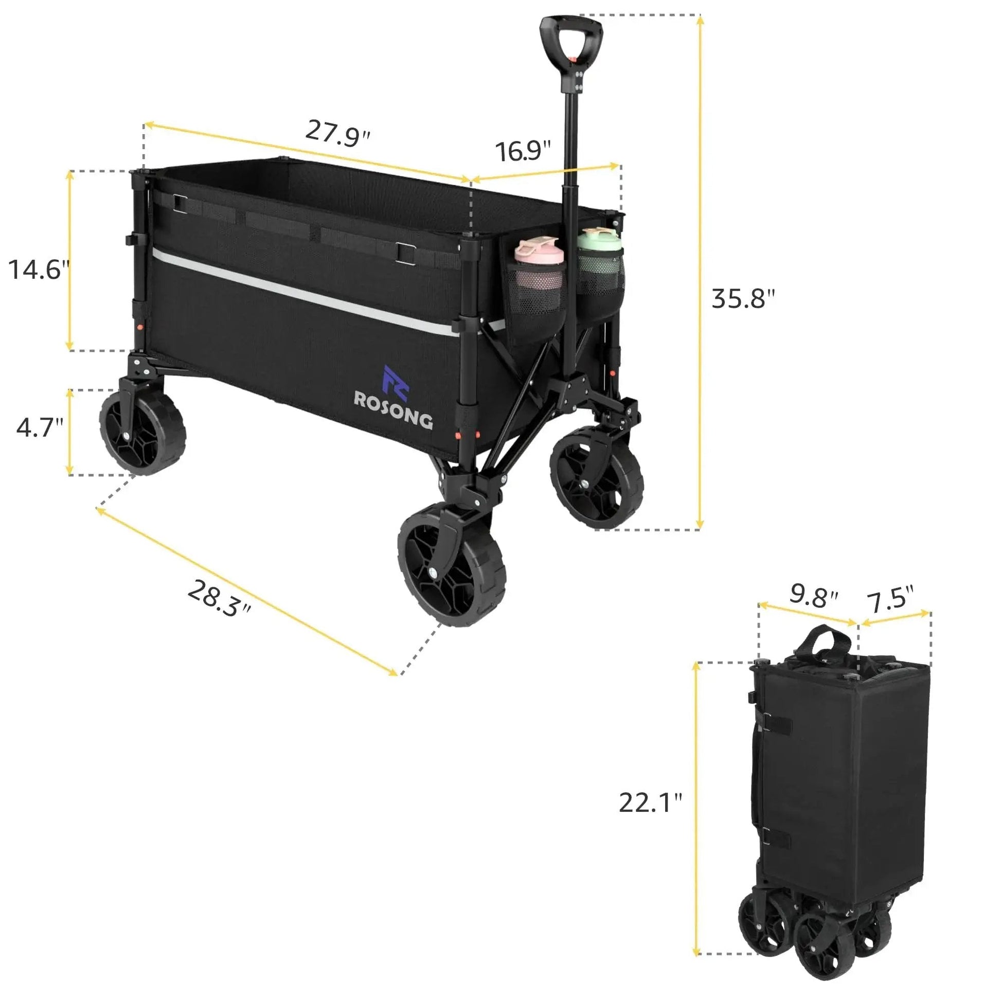 Collapsible Wagon Cart With 360 Degree Front Wheels 120L Heavy Duty Folding Utility Wagon for Grocery Shopping and Camping