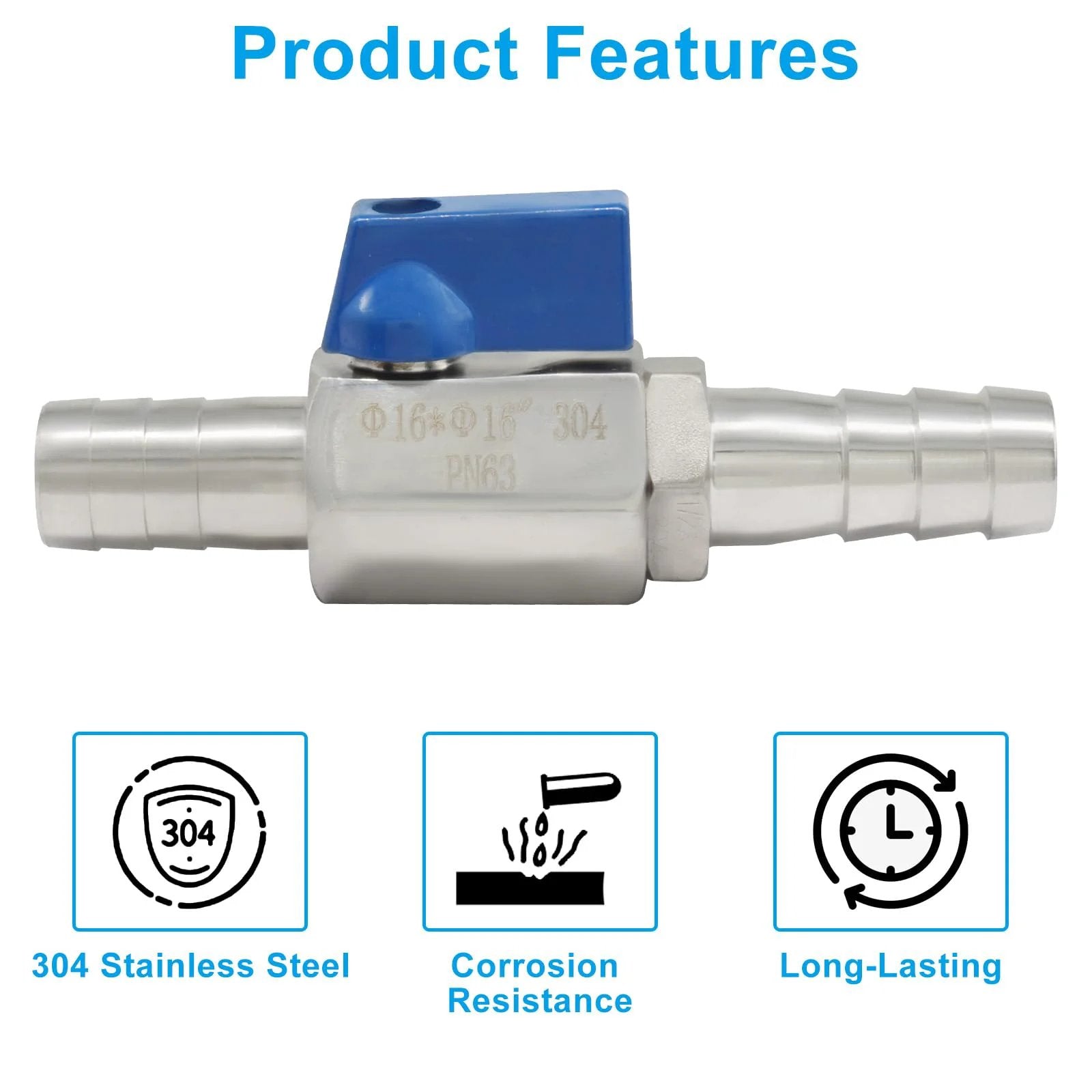Stainless Steel 304 Mini Shut Off Valve With Double Barbs Five Eighths Inch For Gas Fuel Drip Irrigation And Aquariums Easy Install High Temperature And Pressure Resistant One Pack By OSVJE