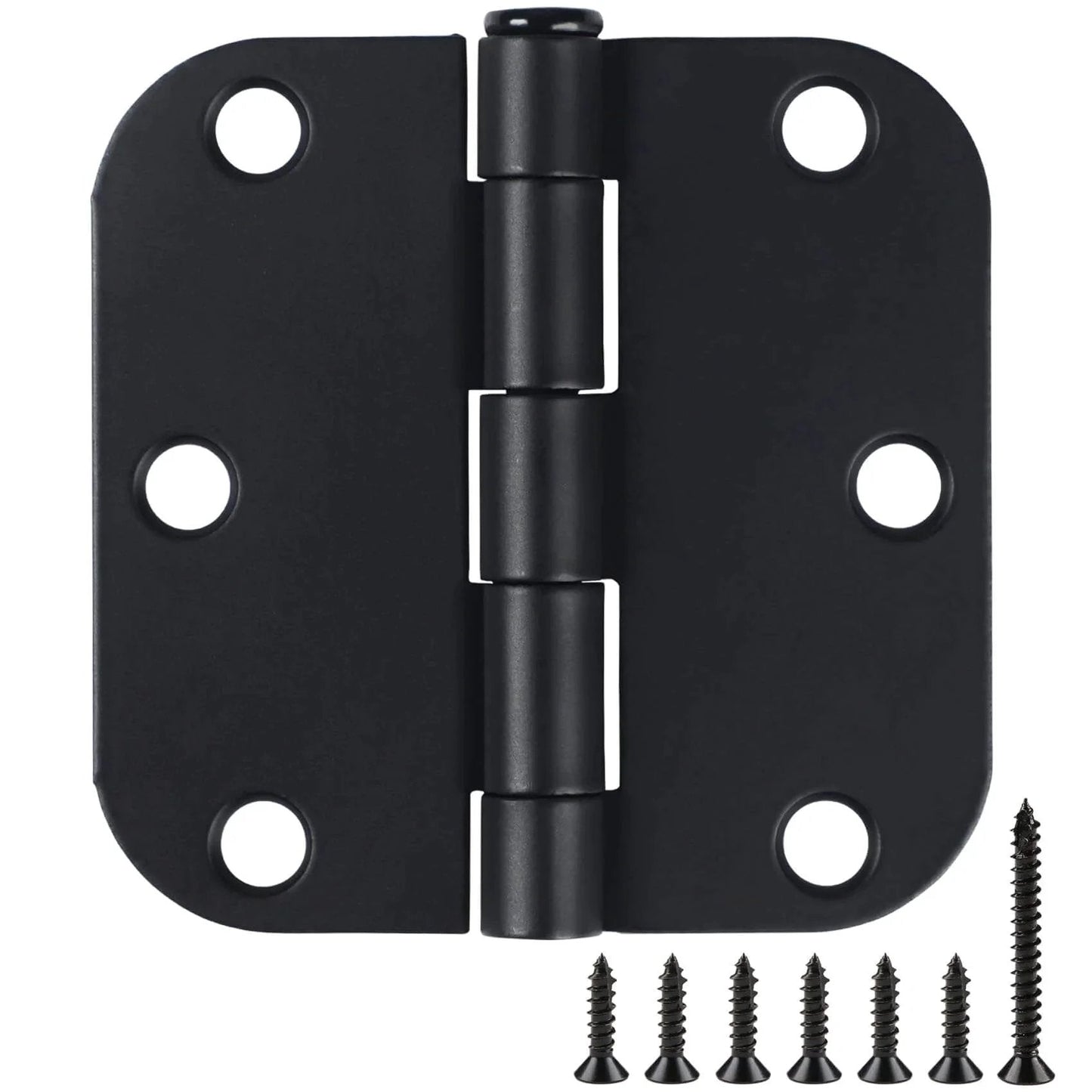Six Pack Three Inch Matte Black Interior Door Hinges With Rounded Edges Five Eighth Inch Radius, Heavy Duty Iron Hardware