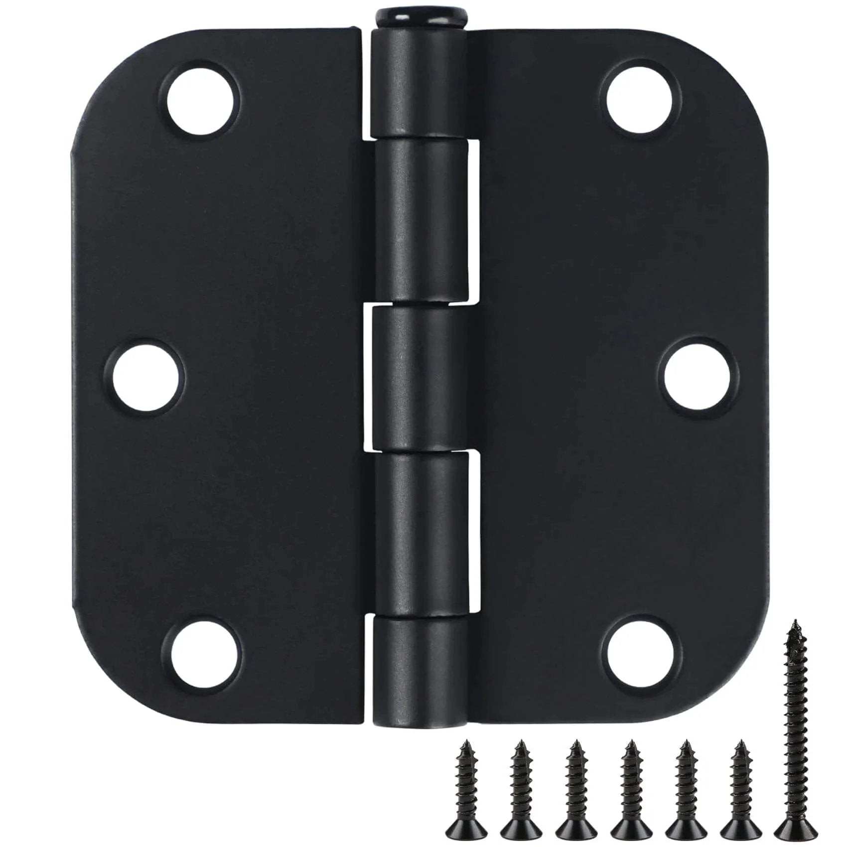 Six Pack Three Inch Matte Black Interior Door Hinges With Rounded Edges Five Eighth Inch Radius, Heavy Duty Iron Hardware