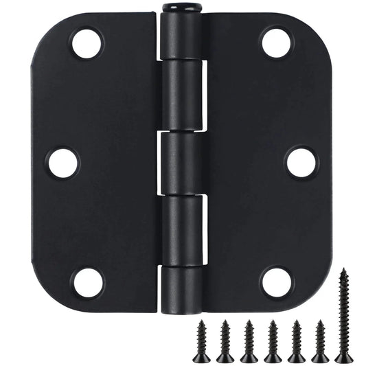 Six Pack Three Inch Matte Black Interior Door Hinges With Rounded Edges Five Eighth Inch Radius, Heavy Duty Iron Hardware