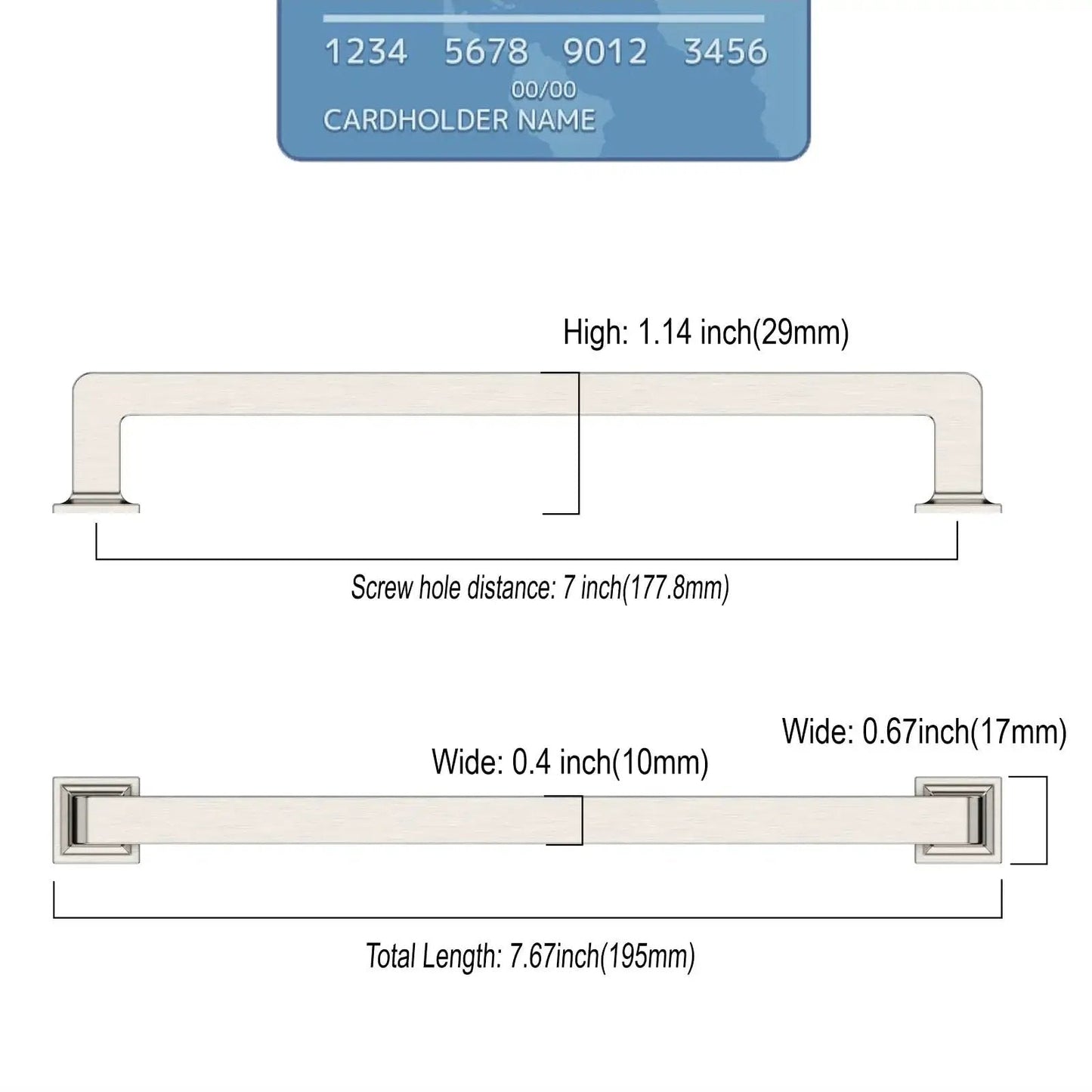 Dimensions of the Brushed Nickel 7 Inch Cabinet Handles 10 Pack Modern Kitchen Cabinet Pulls for Drawers and Cupboards