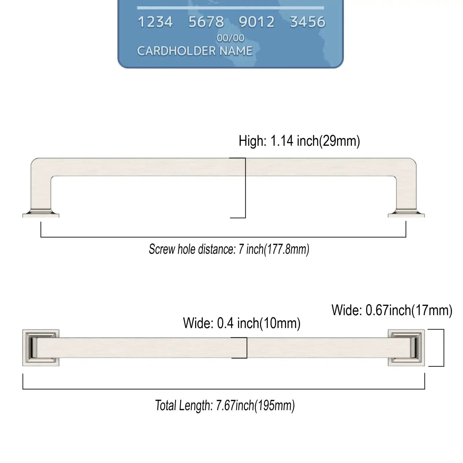 Dimensions of the Brushed Nickel 7 Inch Cabinet Handles 10 Pack Modern Kitchen Cabinet Pulls for Drawers and Cupboards