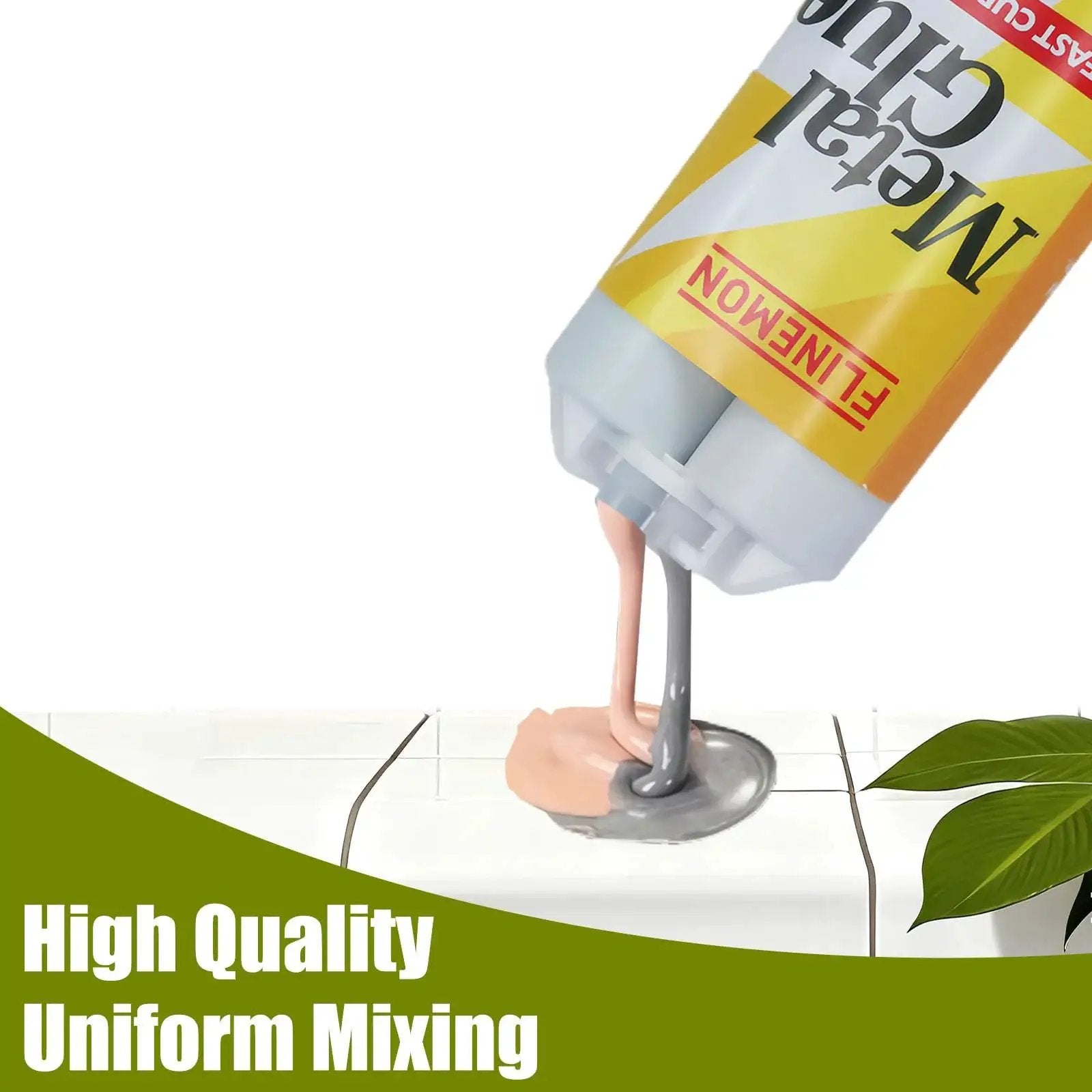 Close-up of Liquid Metal Glue Epoxy Adhesive For Heavy Duty Bonding Waterproof Metal Repair And Restoration dispensing from a 1.76 oz tube
