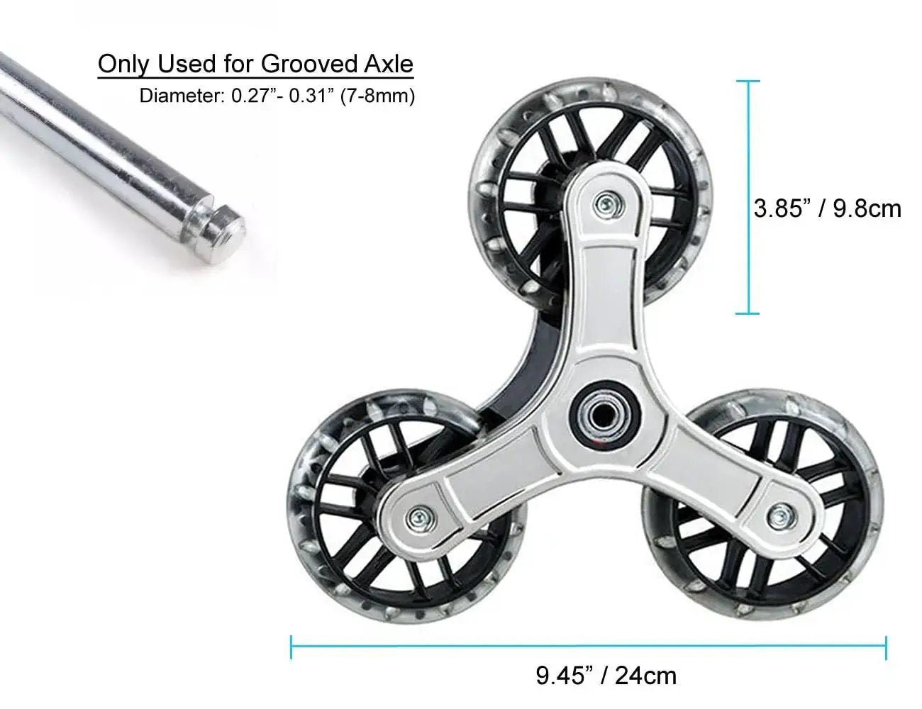 Replacement Stair Climbing Wheels For Shopping Cart And Laundry Trolley, Triangle Rubber Wheels, 9.45-inch diameter, grooved axle compatible