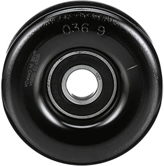 Heavy Duty Belt Drive Idler And Tensioner Pulley For Cars And Trucks With Steel And Thermoplastic Construction, black front view