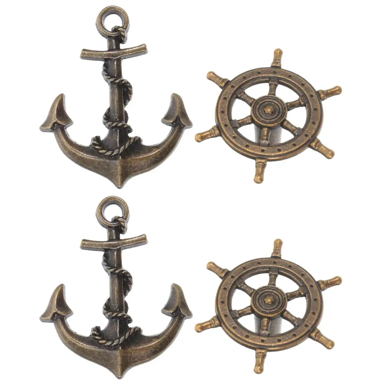 Vintage Ship Wheel Anchor Cabinet Pulls Set Of 4 For Dressers And Wardrobes Nautical Style Decorative Handles in antique bronze