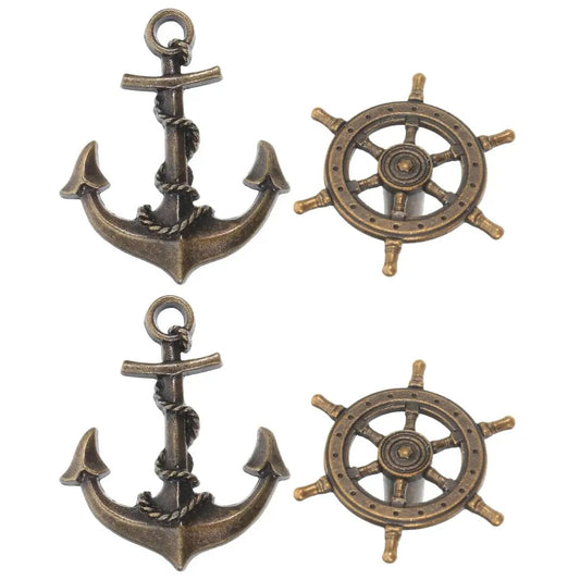 Vintage Ship Wheel Anchor Cabinet Pulls Set Of 4 For Dressers And Wardrobes Nautical Style Decorative Handles in antique bronze