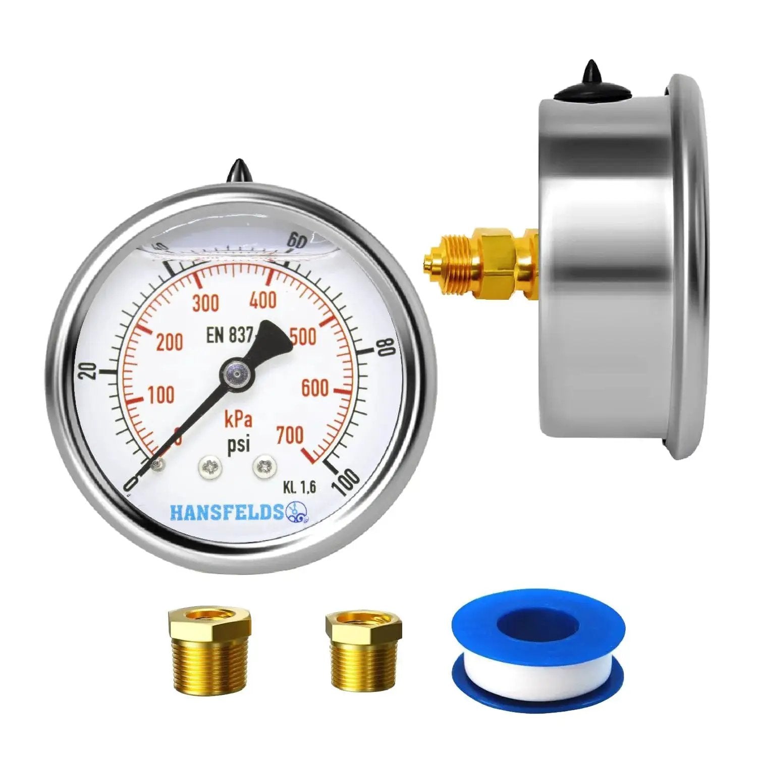 Zero To 100 PSI Liquid Filled Pressure Gauge With A 2.5 Inch Dial And Stainless Steel Back Mount For Water Oil And Gas Media