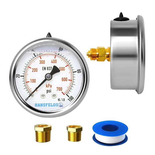 Zero To 100 PSI Liquid Filled Pressure Gauge With A 2.5 Inch Dial And Stainless Steel Back Mount For Water Oil And Gas Media