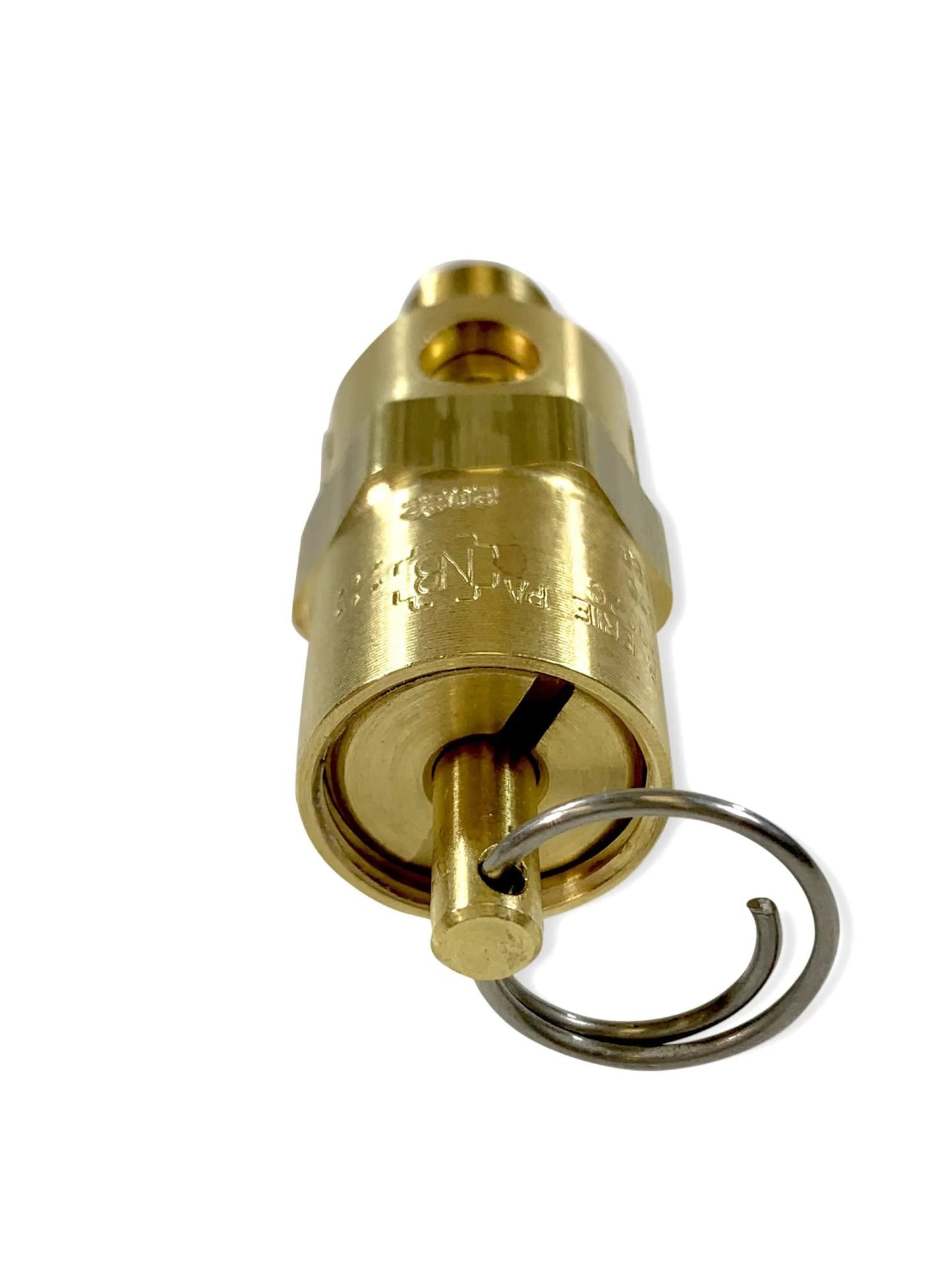 Brass One Eighth Inch NPT Industrial Hard Seat Safety Pressure Relief Valve, 150 PSI Preset, 129 SCFM Flow, Made in USA, side view