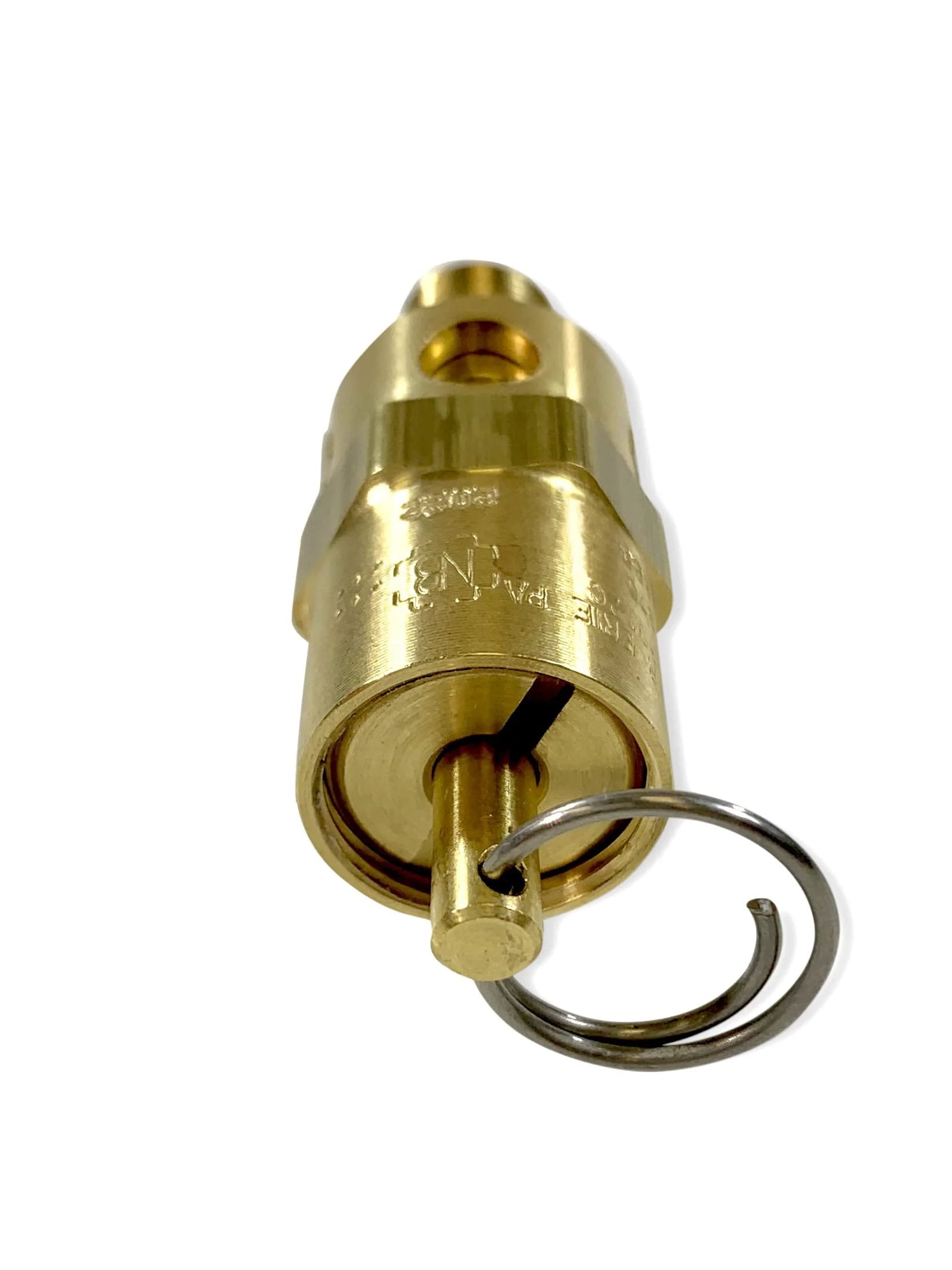 Brass One Eighth Inch NPT Industrial Hard Seat Safety Pressure Relief Valve, 150 PSI Preset, 129 SCFM Flow, Made in USA, side view
