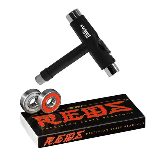 Reds Bearings 8 Pack For Skateboards Longboards Scooters And Spinners With Included Tool, High Speed 608 Size Bearings