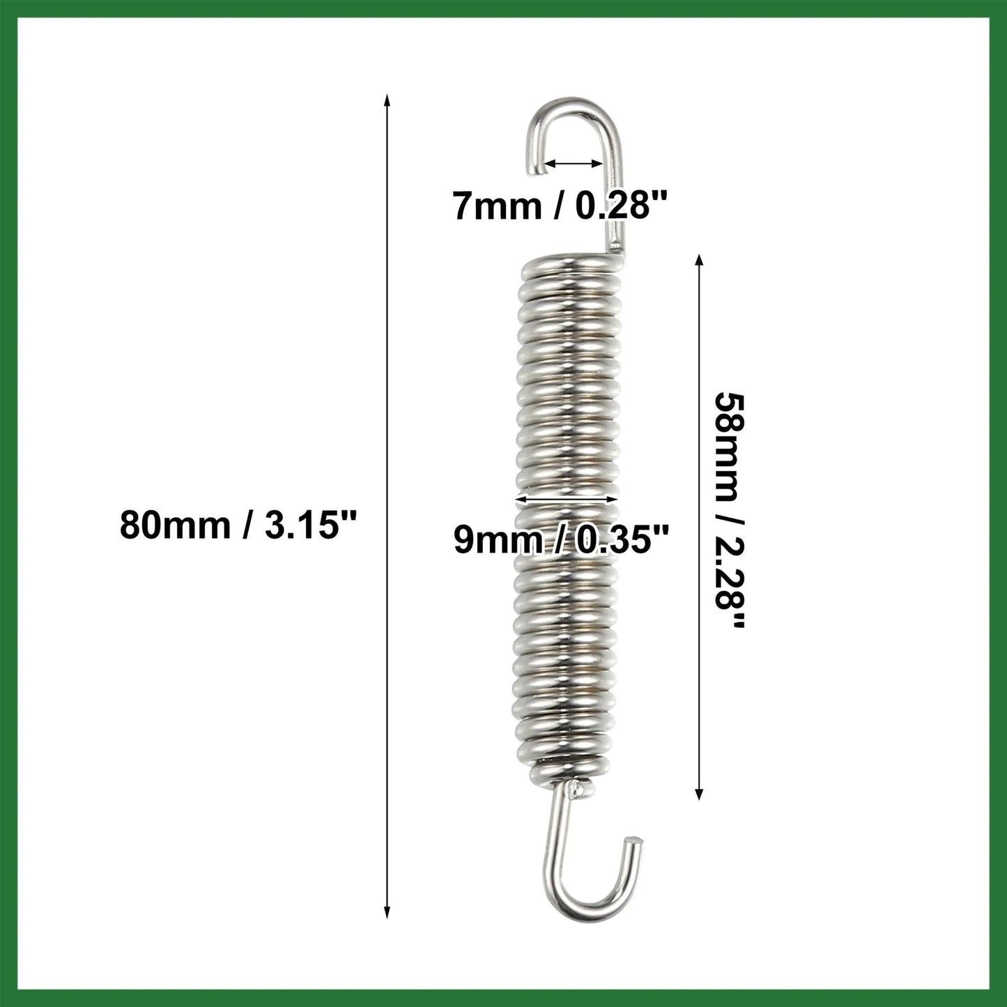 Must Have Universal Motorcycle Exhaust Pipe Spring Set, 2 Pieces, 80mm Total Length, 58mm Spring, 9mm Diameter, 7mm Hook Width.