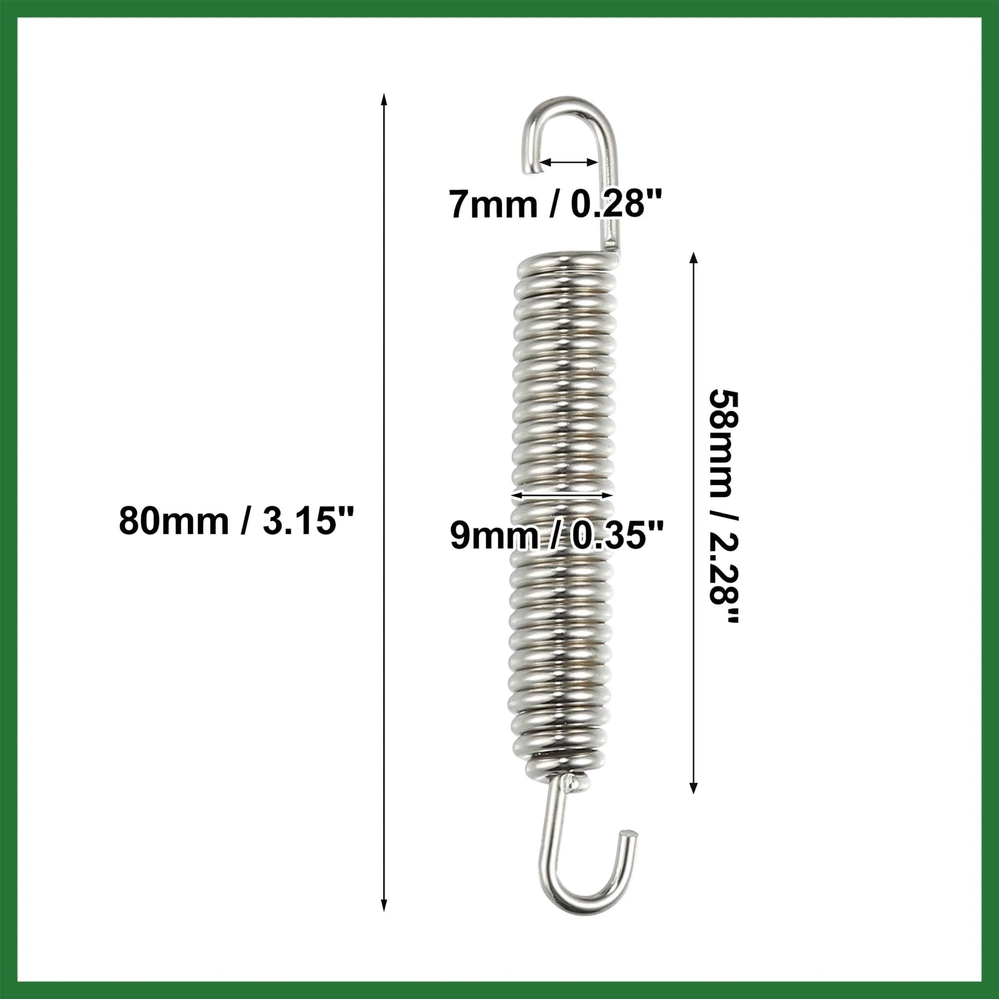 Must Have Universal Motorcycle Exhaust Pipe Spring Set, 2 Pieces, 80mm Total Length, 58mm Spring, 9mm Diameter, 7mm Hook Width.