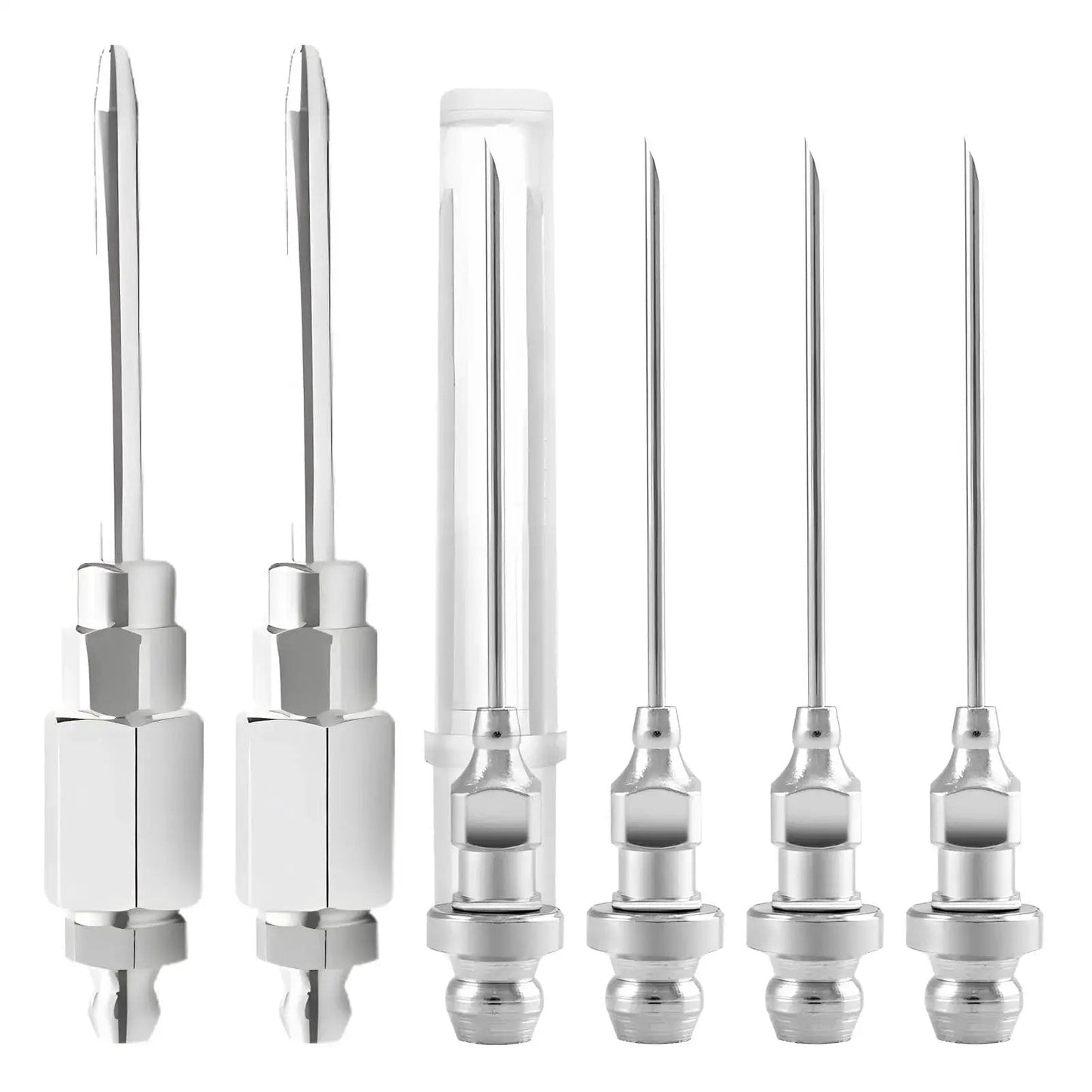 Grease Gun Needle Tip Set, 6 Pack With Four One Eighth Inch NPT 18G Tips And Two Narrow Dispenser Needles, Stainless Steel