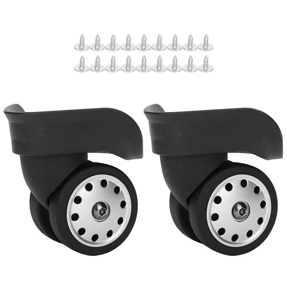 Multihole Suitcase Wheel Set In Black Universal Luggage Replacement Wheels Pair With Braked Stop Function Durable And Impact Resistant Easy Install