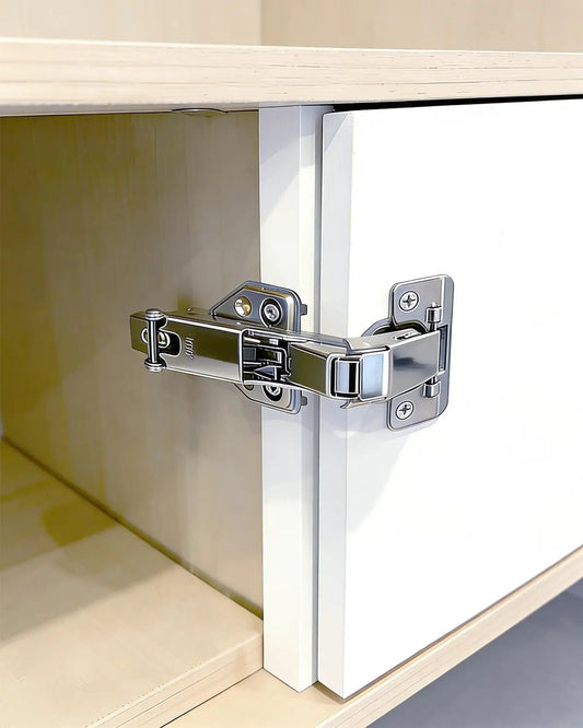 2 Pack 180 Degree Concealed Hydraulic Cabinet Hinges With 3D Adjustable Clip On Plates For Face Frame Kitchen Doors Soft Close And Silent Operation Full Overlay Durable Steel Construction Easy No Fuss Installation In Corner Cabinets And Pantry Storage installed on white cabinet door