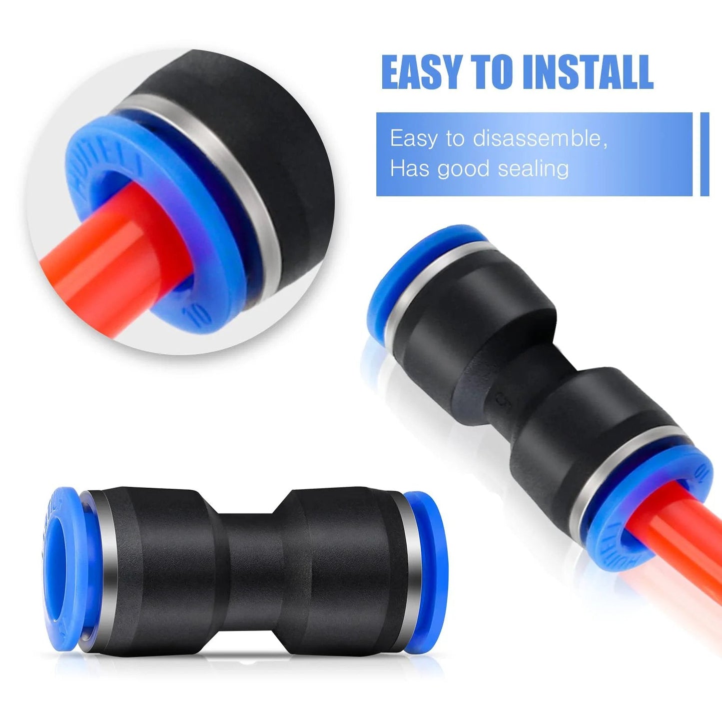 Push To Connect Air Hose Fittings Kit 100 Pieces Straight Pneumatic Quick Release Connectors for 4, 6, 8, 10, 12 mm tubing